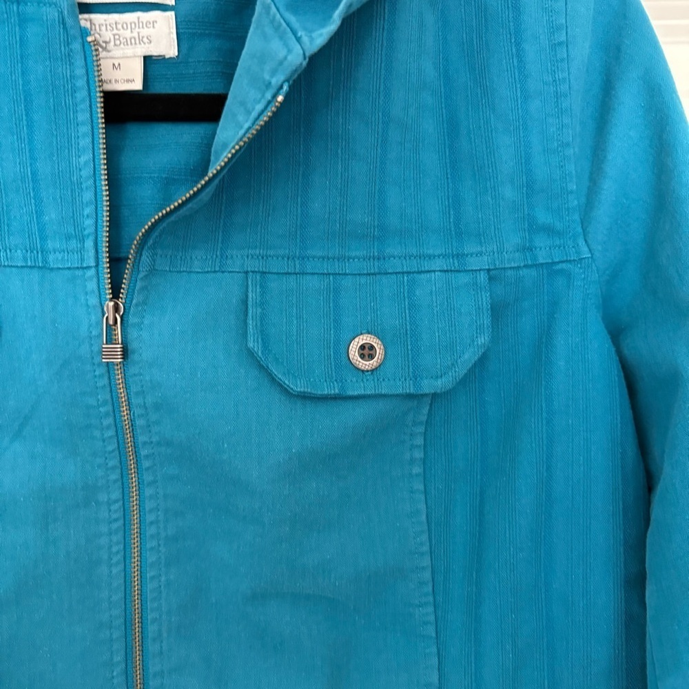 Christopher & Banks Women’s Turquoise Stretch Light Zip Up Jacket - Picture 3 of 7